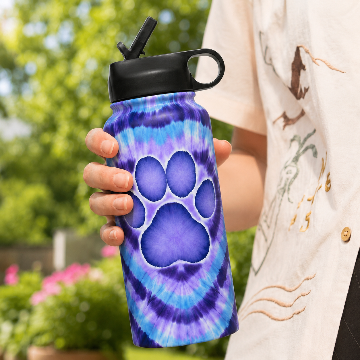 Tie-Dye Pet Paw Print Insulated Water Bottle