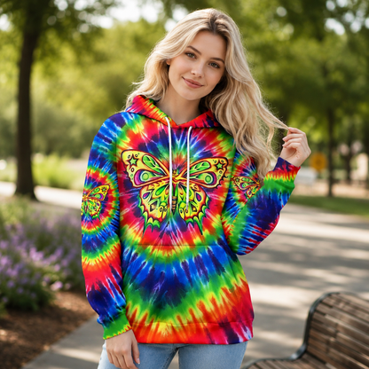 Rainbow Swirl Butterfly Printed Hoodie Sweatshirt T-Shirt