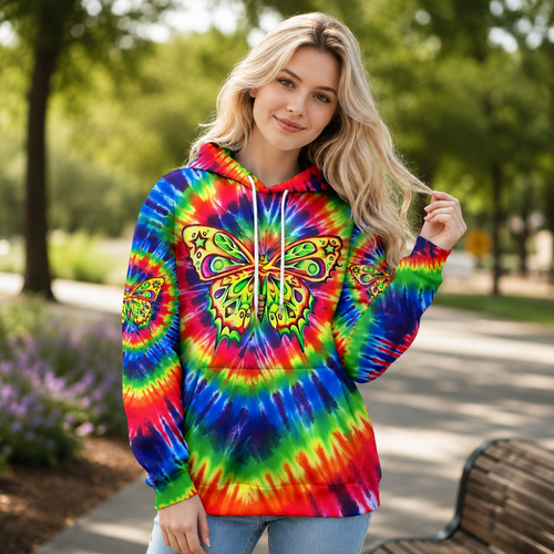 Rainbow Swirl Butterfly Printed Hoodie Sweatshirt T-Shirt