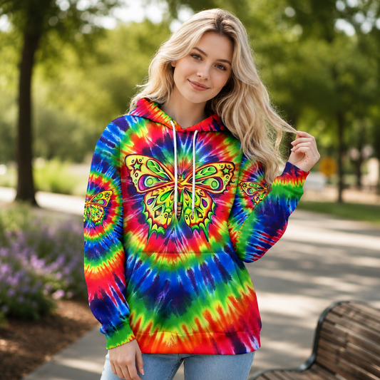 Rainbow Swirl Butterfly Printed Hoodie Sweatshirt T-Shirt