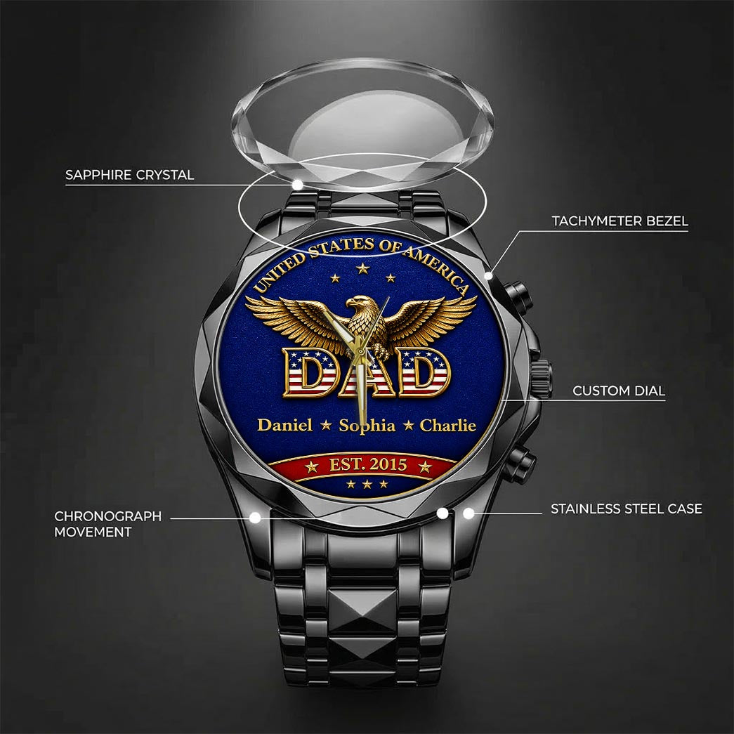 Personalized EST & Names for Independence Day Dad Watch