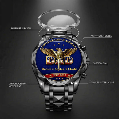 Personalized EST & Names for Independence Day Dad Watch