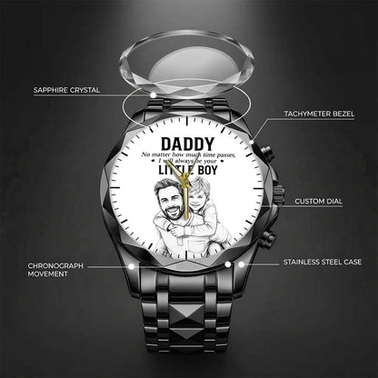 Personalized Photo Pencil Drawing Daddy Father Little Boy Watch