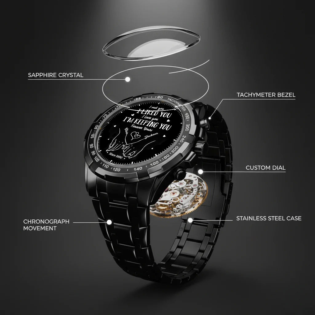 Personalized Couple Watch Set – Custom Names & Year – “I Liked You, I’m Keeping You” Romantic Gift for Couples