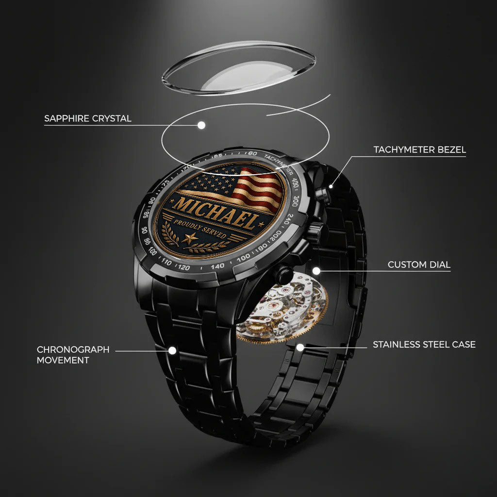 Personalized Proudly Served USA Anniversary Steel Stainless Watch