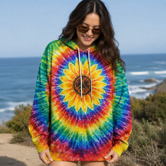Sunflower Swirl Tie Dye Printed Hoodie Sweatshirt T-Shirt