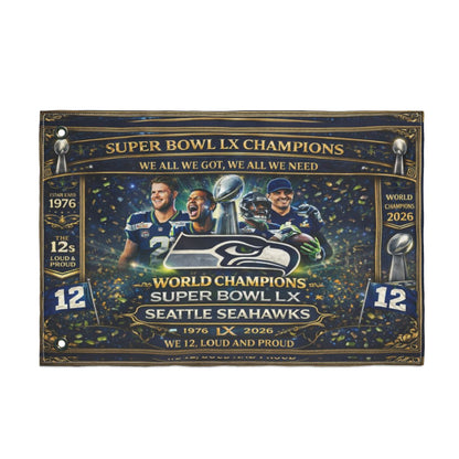 Seattle Seahawks Super Bowl LX Champions One Side Flag | World Champions 2026