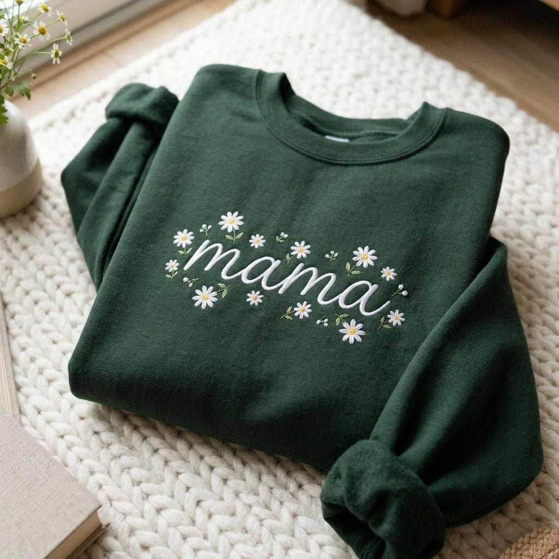 Embroidered Mother's Day Custom Text With Kid's Names On Sleeve Hoodie Sweatshirt T-Shirt