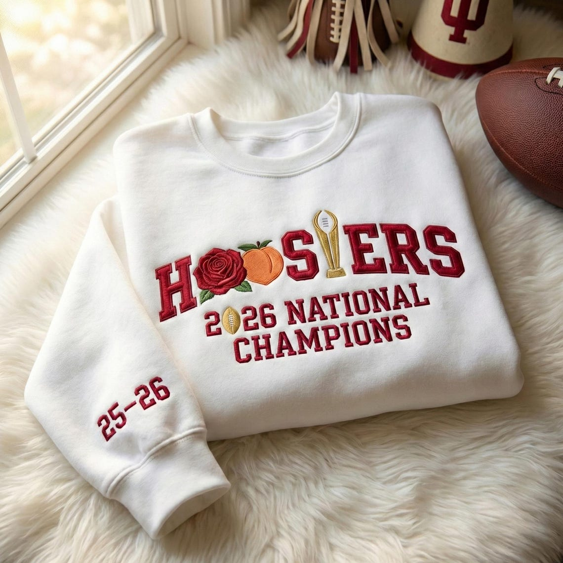 Embroidered Hoosiers Champs Sweatshirt: Rose & Peach Bowl 25/26 Quarter-Zip Sweatshirt, Hoodie Sweatshirt T-Shirt