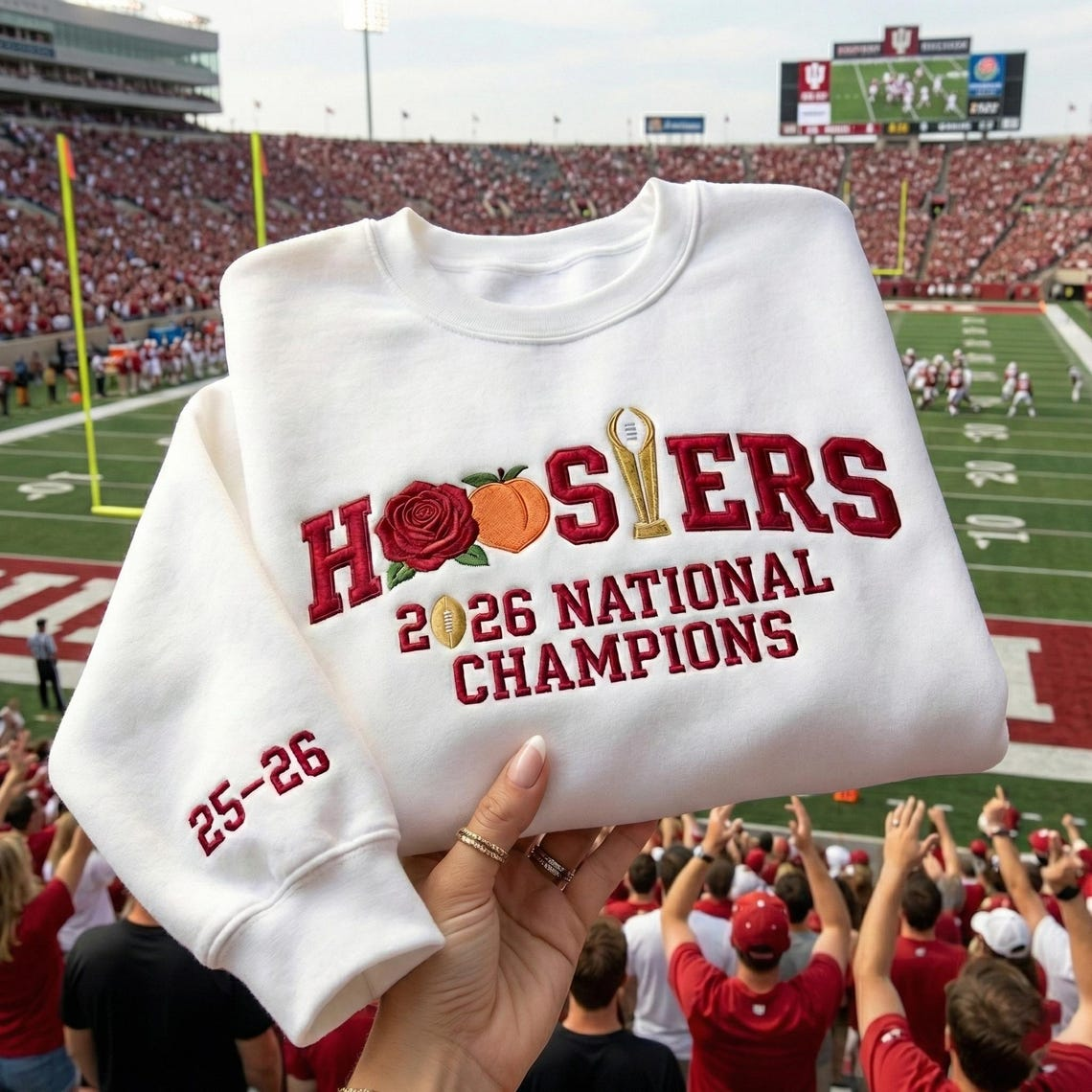 Embroidered Hoosiers Champs Sweatshirt: Rose & Peach Bowl 25/26 Quarter-Zip Sweatshirt, Hoodie Sweatshirt T-Shirt
