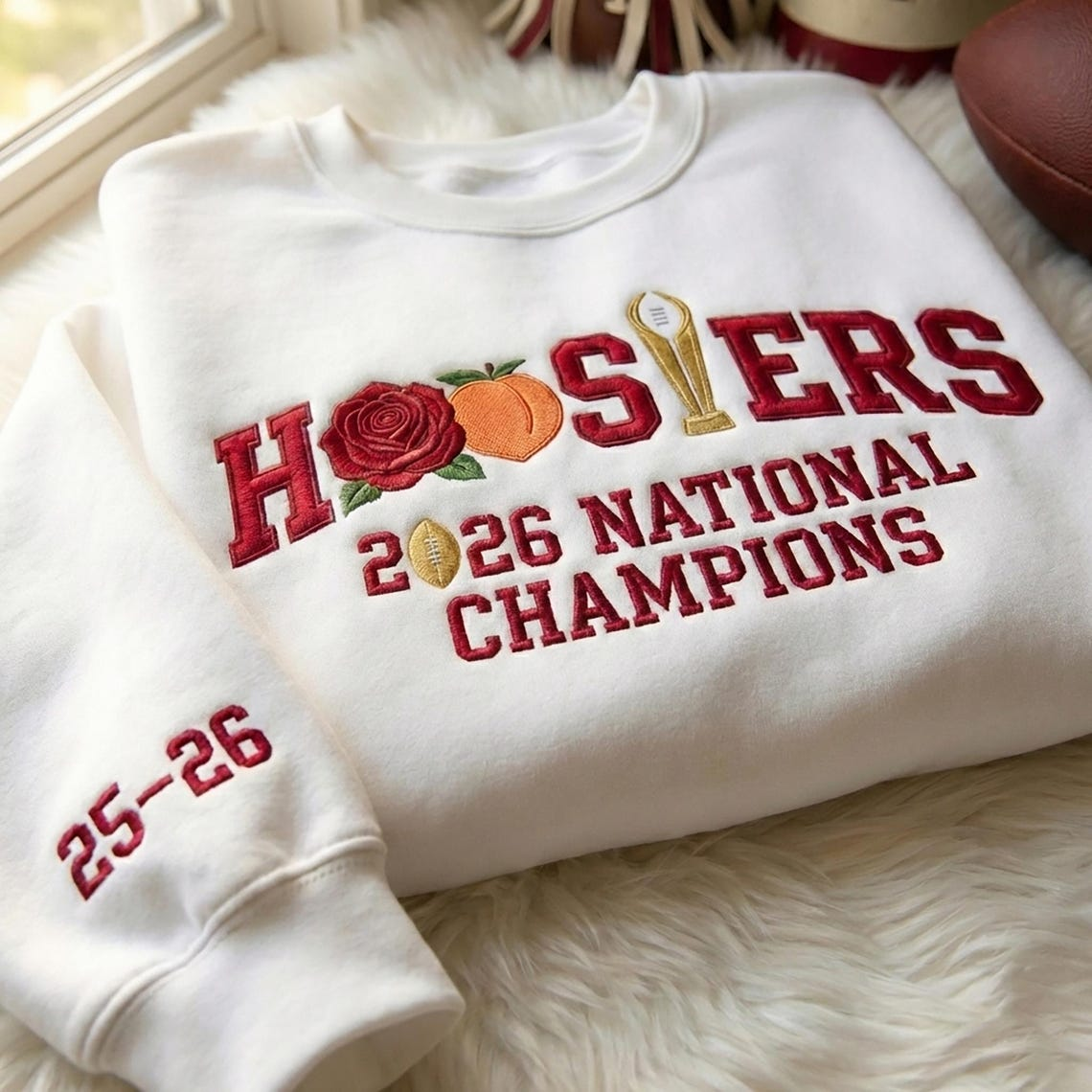 Embroidered Hoosiers Champs Sweatshirt: Rose & Peach Bowl 25/26 Quarter-Zip Sweatshirt, Hoodie Sweatshirt T-Shirt