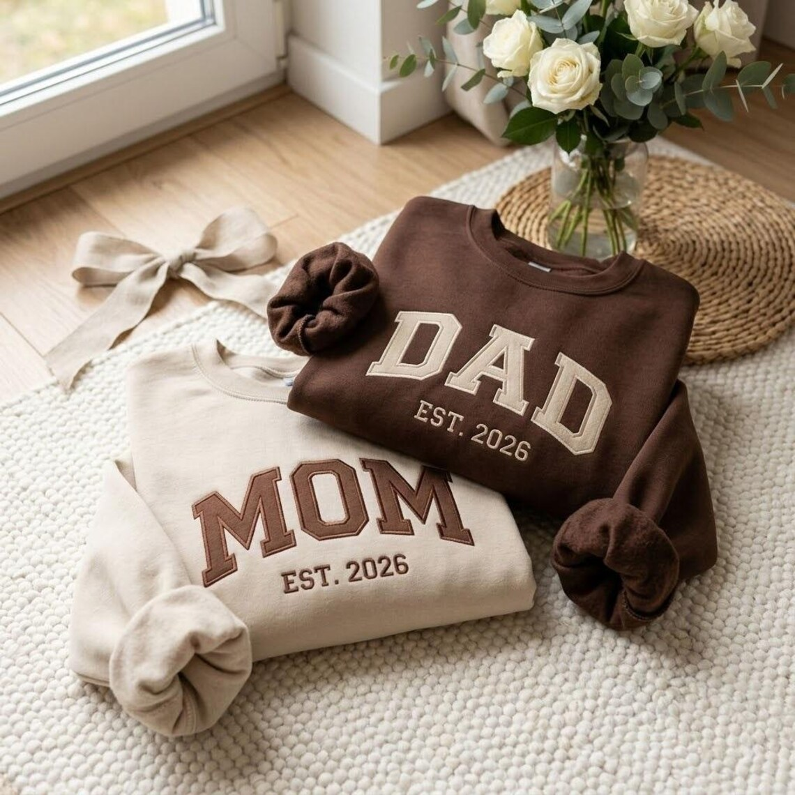 Embroidered Mother's Day Father's Day Custom Text With Kid's Names On Sleeve Quarter-Zip Sweatshirt, Hoodie Sweatshirt T-Shirt