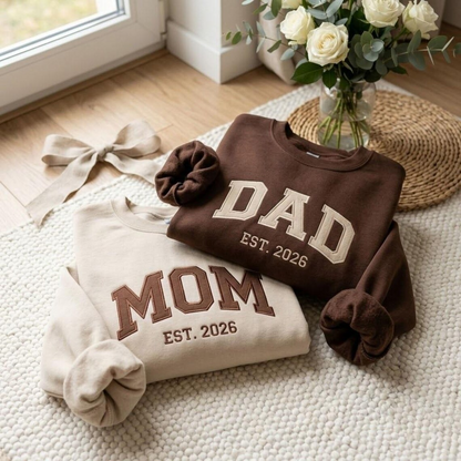 Embroidered Mother's Day Father's Day Custom Text With Kid's Names On Sleeve Quarter-Zip Sweatshirt, Hoodie Sweatshirt T-Shirt