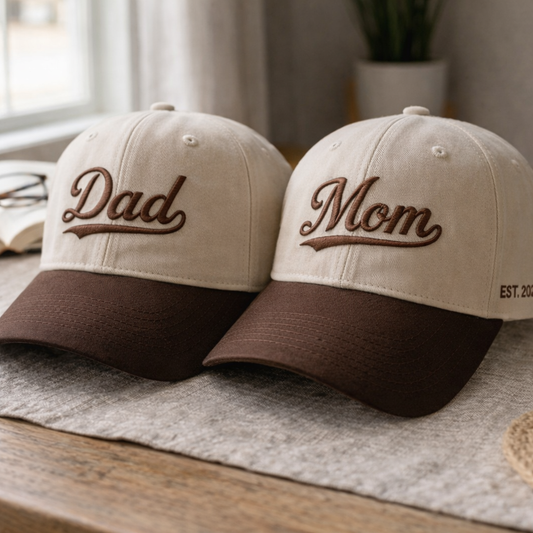 Embroidered Mom Dad Vintage Style Baseball Cap, Dyed Cap, Mother's Day Father's Day