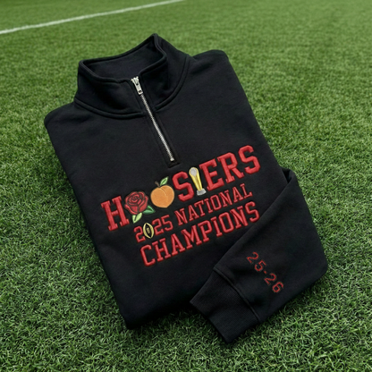Embroidered Hoosiers Champs Sweatshirt: Rose & Peach Bowl 2025 National Champions Quarter-Zip Sweatshirt, Hoodie Sweatshirt T-Shirt