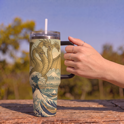 Vintage Godzilla vs King Ghidora Insulated Stainless Steel Tumbler with Handle & Straw