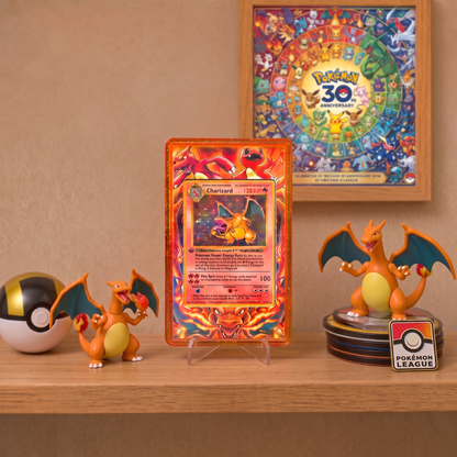 Custom Glitter Card Holder for PKM TCG, Charizard Orange Acrylic Trading Card Display Case, TCG Collector Gift