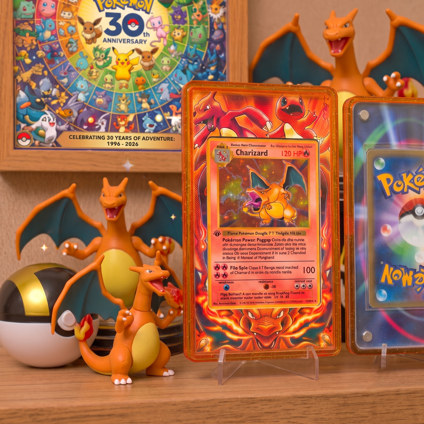 Custom Glitter Card Holder for PKM TCG, Charizard Orange Acrylic Trading Card Display Case, TCG Collector Gift