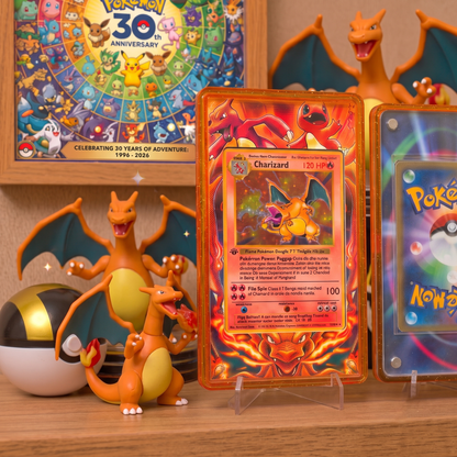 Custom Glitter Card Holder for PKM TCG, Charizard Orange Acrylic Trading Card Display Case, TCG Collector Gift