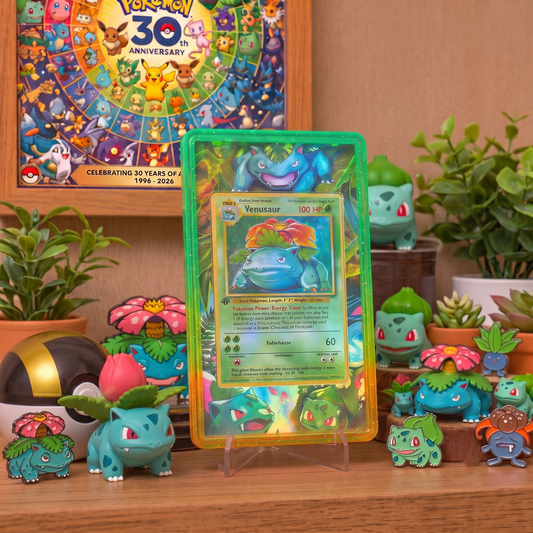 Custom Glitter Card Holder for PKM TCG, Venusaur Orange Acrylic Trading Card Display Case, TCG Collector Gift