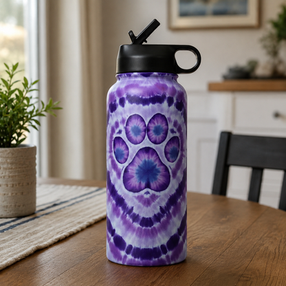 Tie-Dye Pet Paw Print Insulated Water Bottle