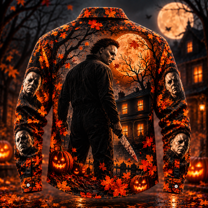 Halloween Michael Myers AOP Long Sleeve Shirt With Pocket