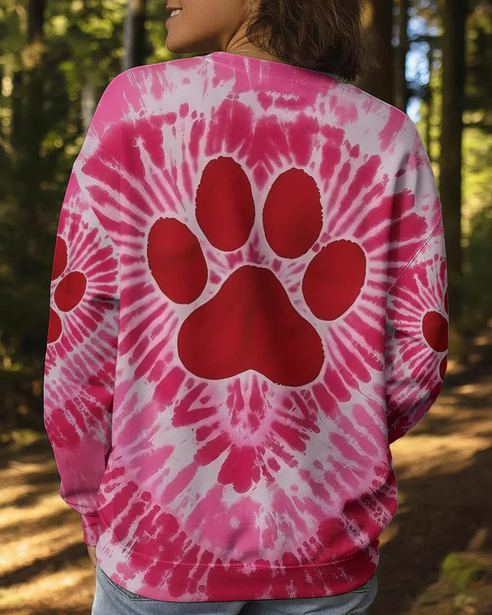 Pink Paw Swirl Tie Dye Cat Printed Hoodie Sweatshirt T-Shirt