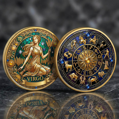 Tarot Zodiac Virgo Sign Stained Glass Printed Commemorative Coin