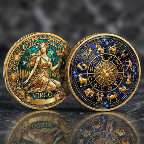 Tarot Zodiac Virgo Sign Stained Glass Printed Commemorative Coin