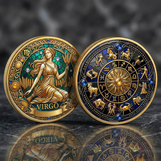Tarot Zodiac Virgo Sign Stained Glass Printed Commemorative Coin