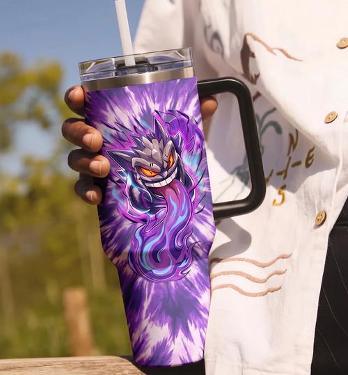 PKM Gengar Tie-Dye Insulated Stainless Steel Tumbler with Handle & Straw