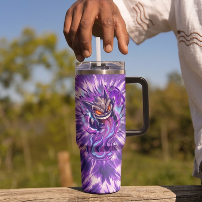 PKM Gengar Tie-Dye Insulated Stainless Steel Tumbler with Handle & Straw