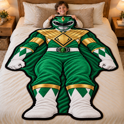 Mighty Morphin Power Rangers Shaped Blanket – Red, Blue, Green, Yellow & Pink Ranger, Superhero Gift for Kids & Fans