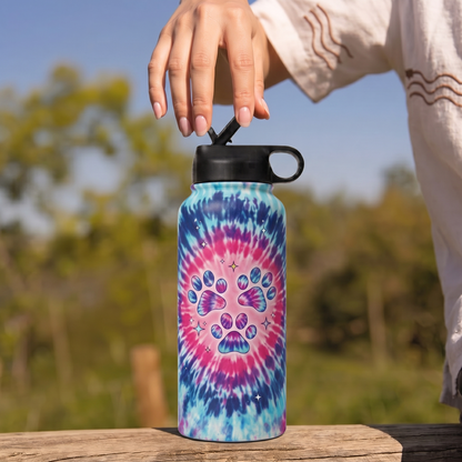 Tie-Dye Pet Paw Print Insulated Water Bottle