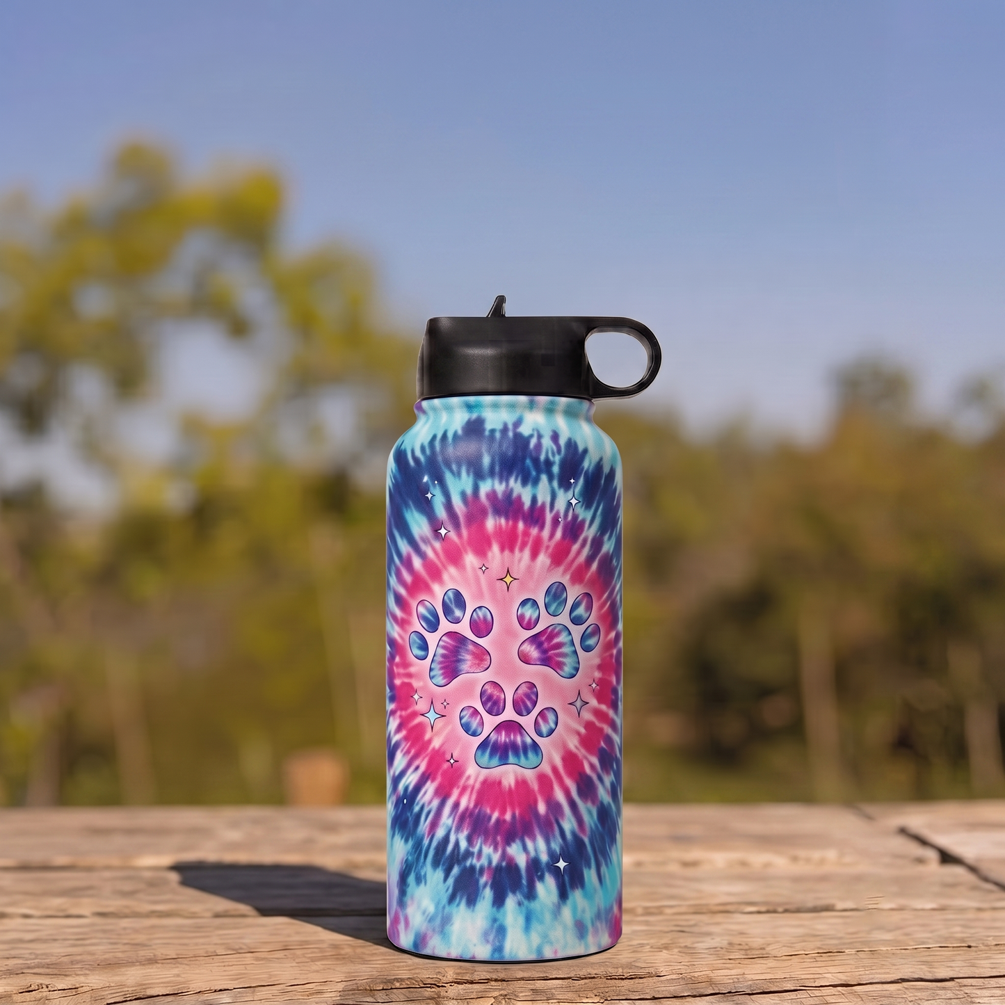 Tie-Dye Pet Paw Print Insulated Water Bottle