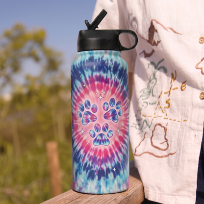 Tie-Dye Pet Paw Print Insulated Water Bottle
