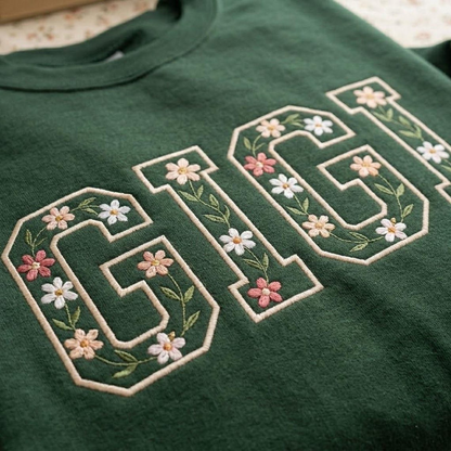 Embroidered Mother's Day Floral Custom Text With Kid's Names On Sleeve Hoodie Sweatshirt T-Shirt