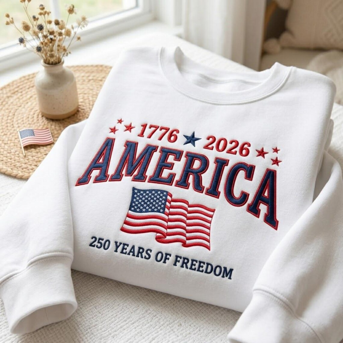 Embroidered 250th Anniversary Independence Day Quarter-Zip Sweatshirt, Hoodie Sweatshirt T-Shirt