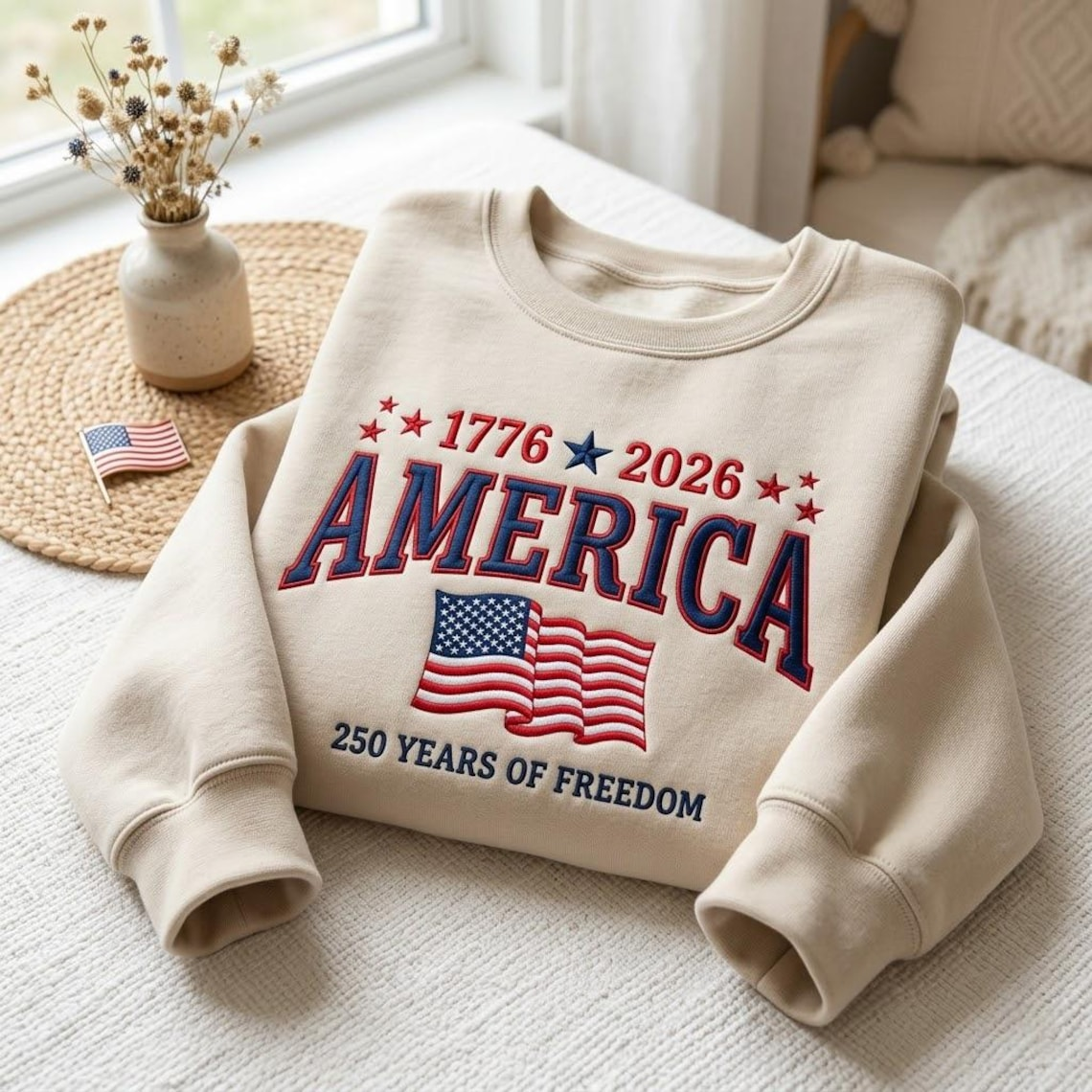 Embroidered 250th Anniversary Independence Day Quarter-Zip Sweatshirt, Hoodie Sweatshirt T-Shirt