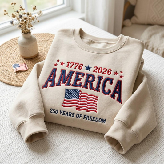 Embroidered 250th Anniversary Independence Day Quarter-Zip Sweatshirt, Hoodie Sweatshirt T-Shirt