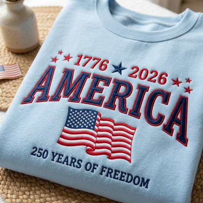 Embroidered 250th Anniversary Independence Day Quarter-Zip Sweatshirt, Hoodie Sweatshirt T-Shirt