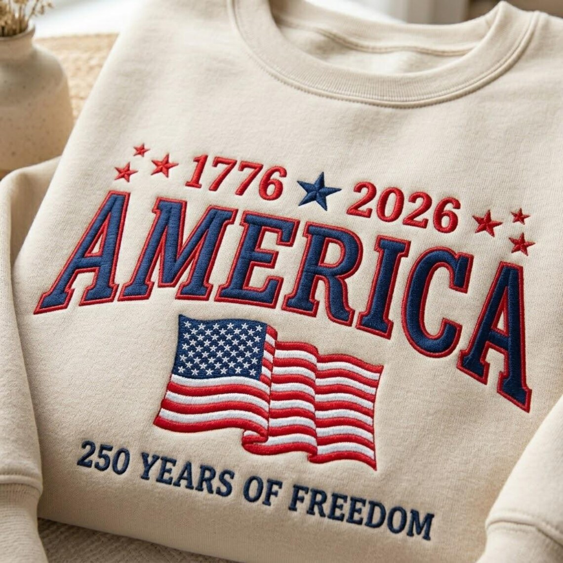 Embroidered 250th Anniversary Independence Day Quarter-Zip Sweatshirt, Hoodie Sweatshirt T-Shirt