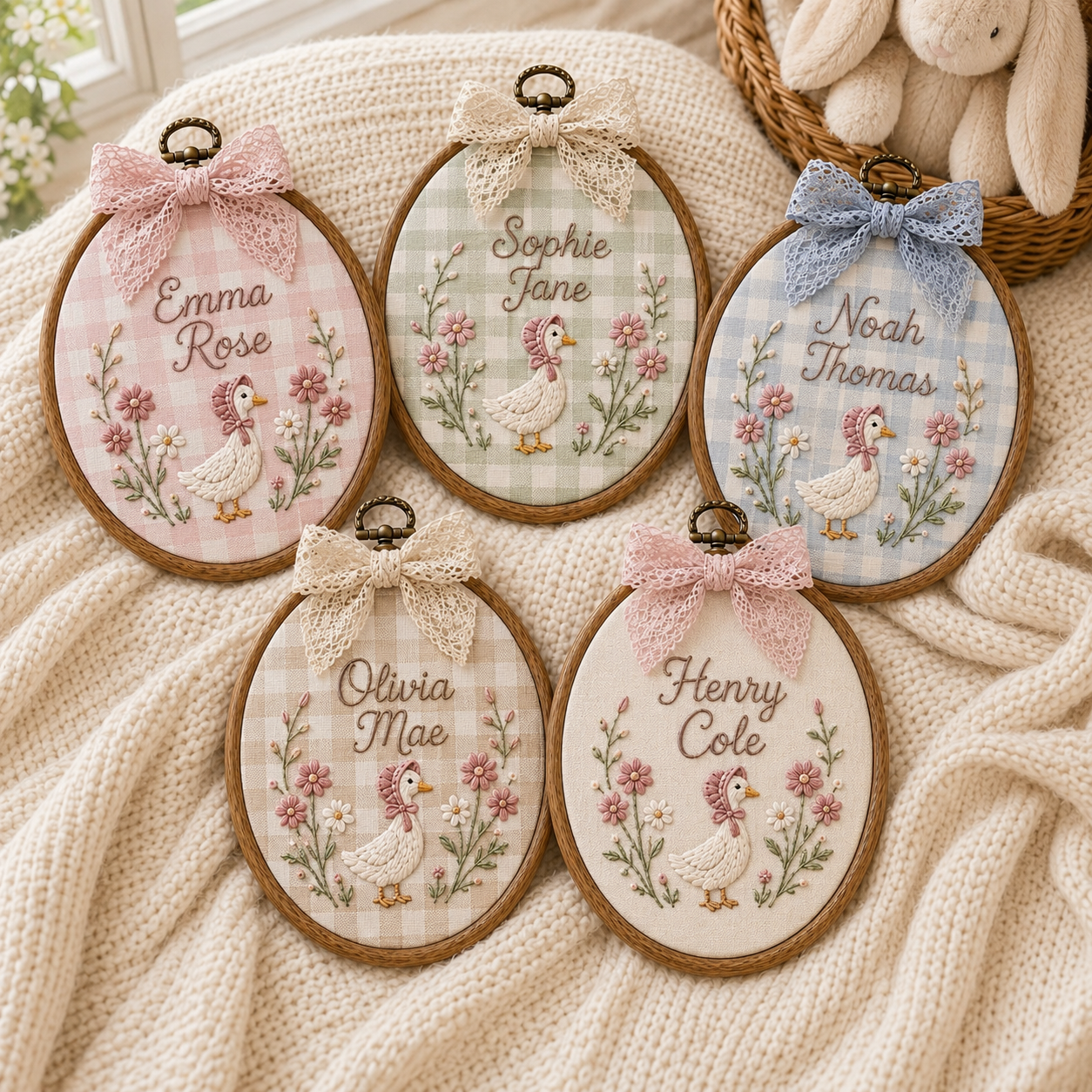 Personalized Goose Baby Name Sign, Custom Embroidered Nursery Name Hoop