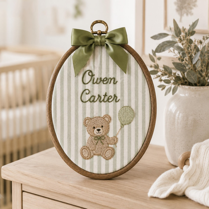 Personalized Embroidered Teddy Bear Baby Name Hoop