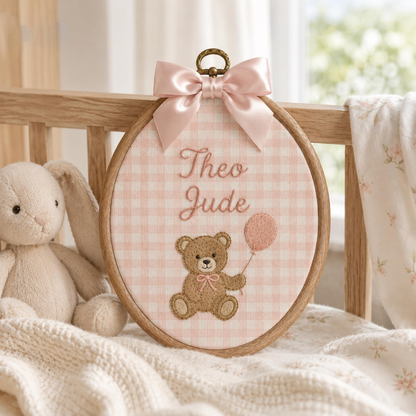 Personalized Embroidered Teddy Bear Baby Name Hoop