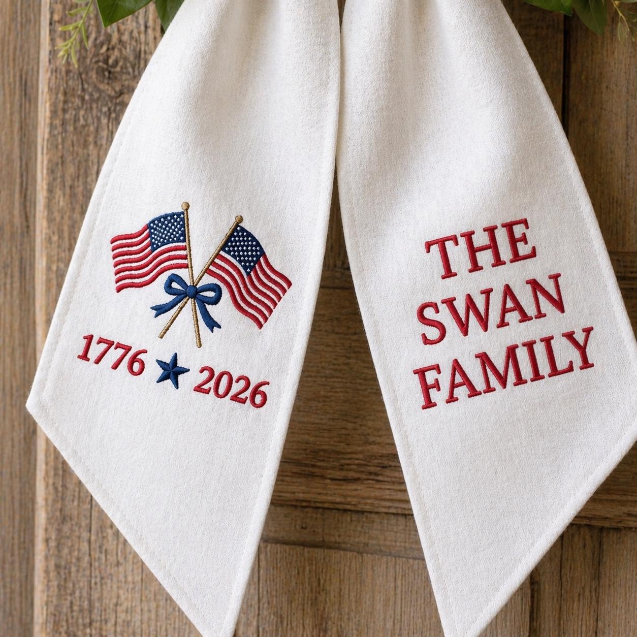 Embroidered 4th of July Wreath American Flag Door Decor Sash