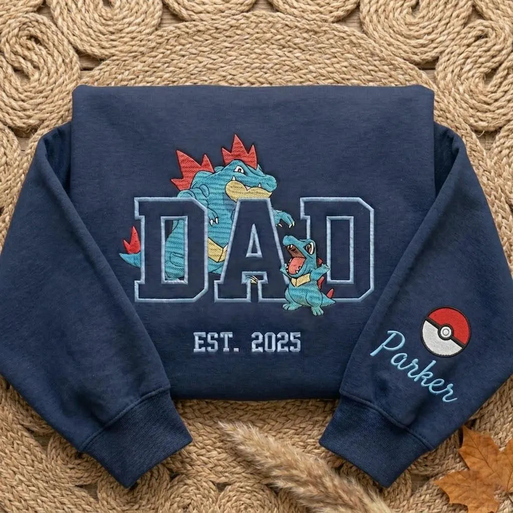 Embroidered PKM Characters Mom Dad Mother's Day Father's Day Gift Hoodie Sweatshirt T-Shirt