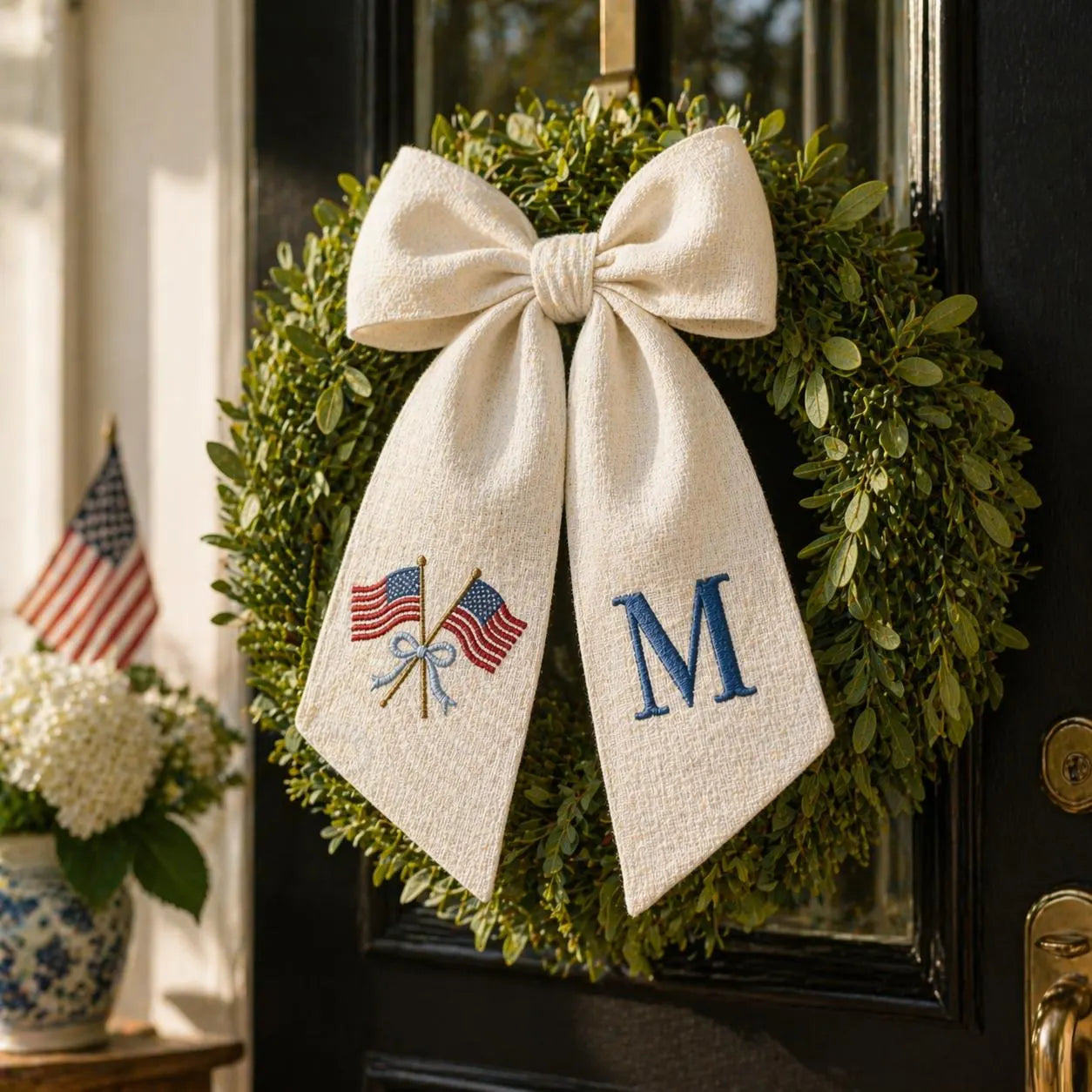 Embroidered Personalized USA Flag Wreath Sash