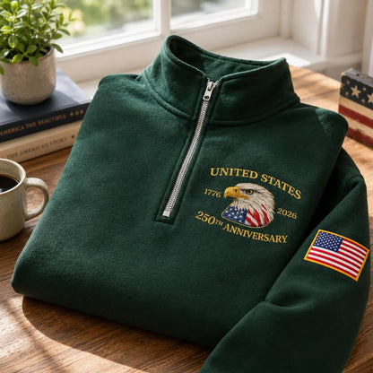 Patriotic Eagle Embroidery T-Shirt Sweatshirt Hoodie Quarter-Zip Sweatshirt