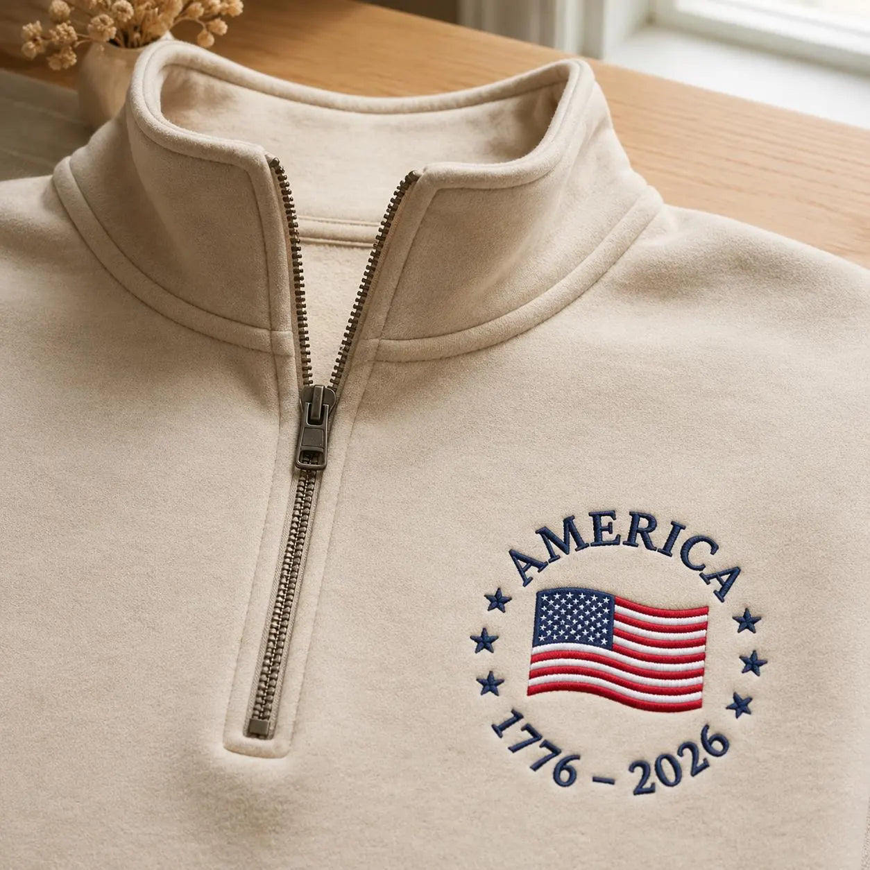 America 1776–2026 Heritage Flag Embroidered Quarter-Zip Sweatshirt, Hoodie Sweatshirt T-Shirt